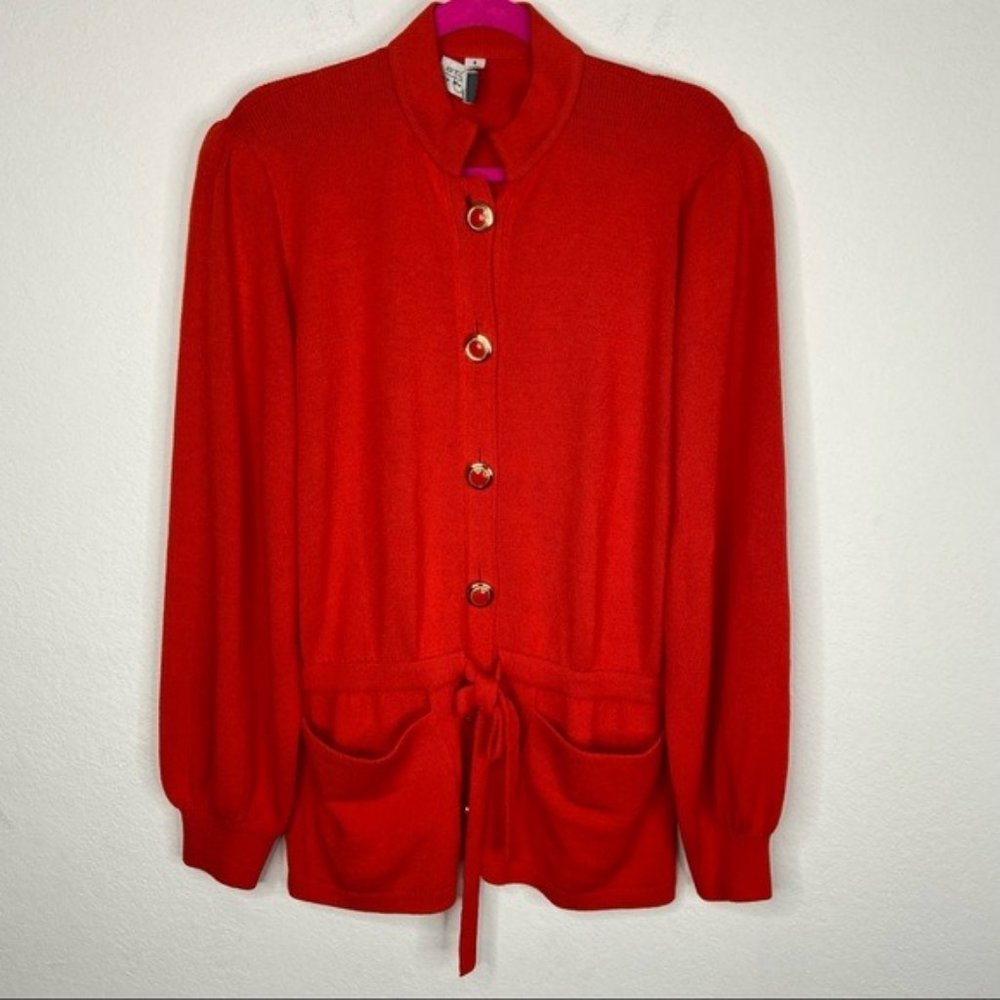 St. John Red/Orange Knitted Button Down Cardigan Size 8